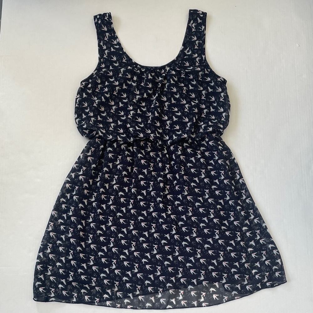Wet Seal Blue and White Bird Print Y2K Dress Medium